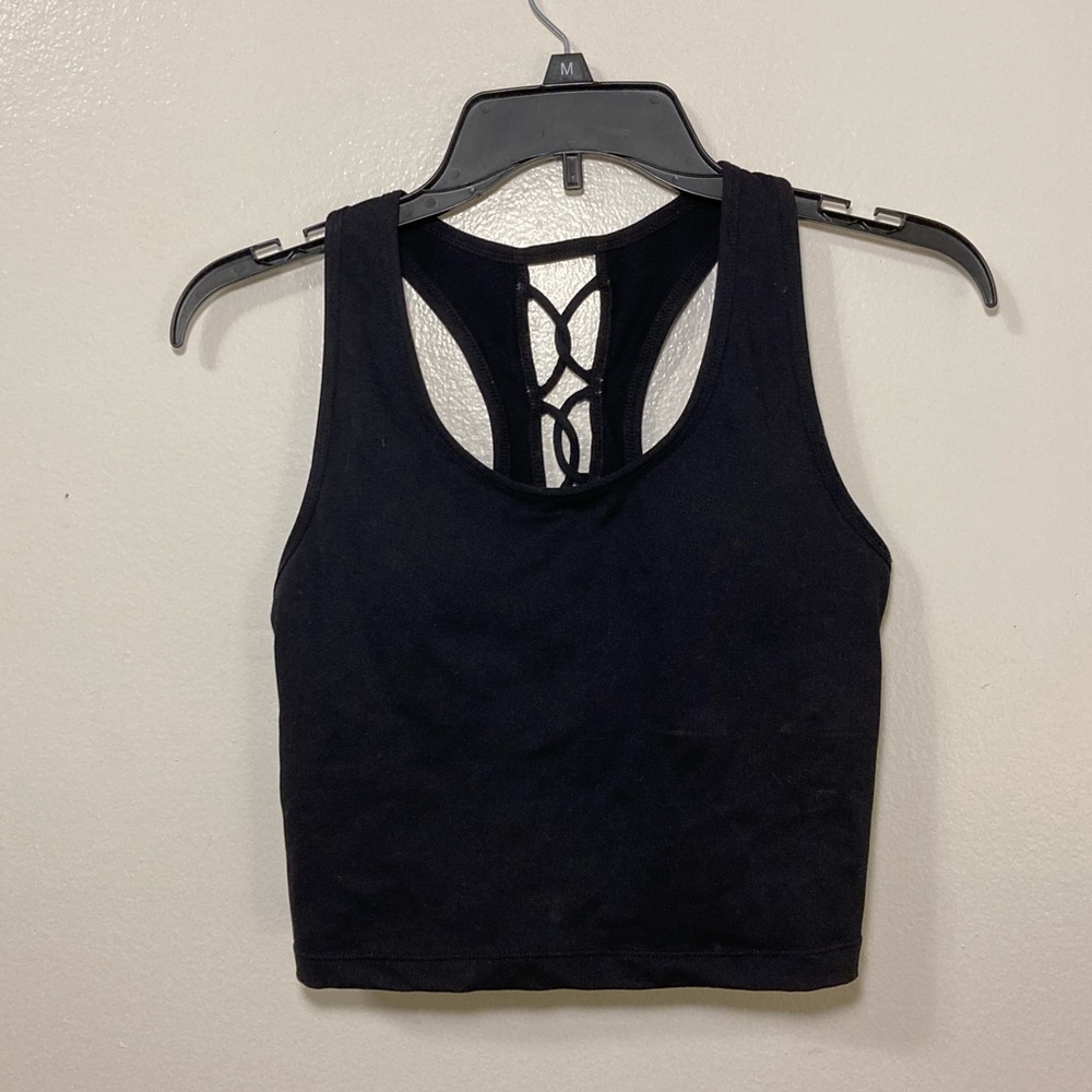Women’s Cropped Workout Laced Up Tank from Senita in Black size Small